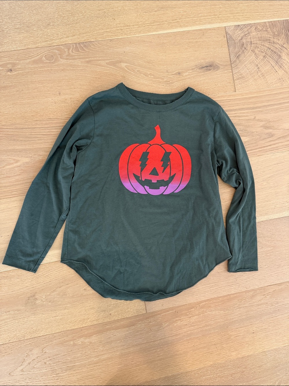 Chaser Kids Long-Sleeve Dark Green Jack-o-Lantern Halloween Tee size 12